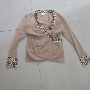 VENUS Tan Waffle Shirt with Leopard Accents
